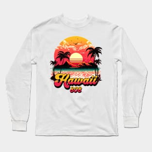 Hawaii 808 Vintage Retro Sunset Long Sleeve T-Shirt